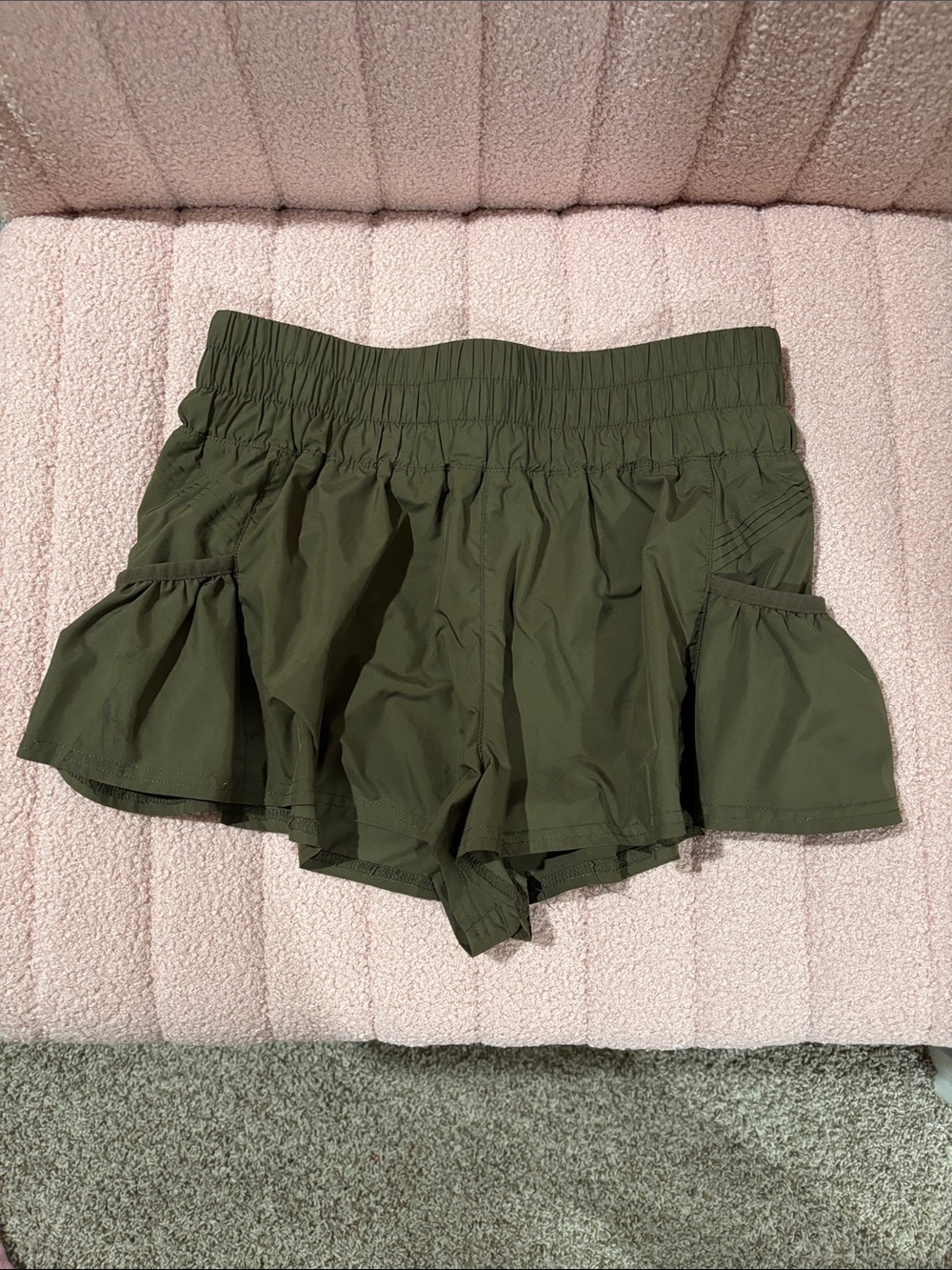 FP Movement by Free People Olive Green Athletic Ruffle Shorts